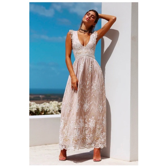Hello Molly Dresses & Skirts - Hello Molly GOLD ON THE CEILING MAXI DRESS CHAMPAGNE